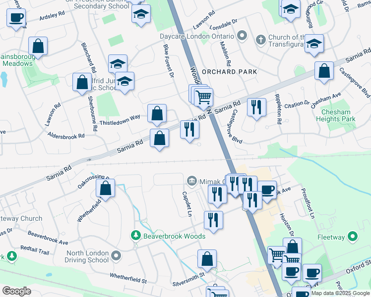 map of restaurants, bars, coffee shops, grocery stores, and more near 70 Chapman Court in London