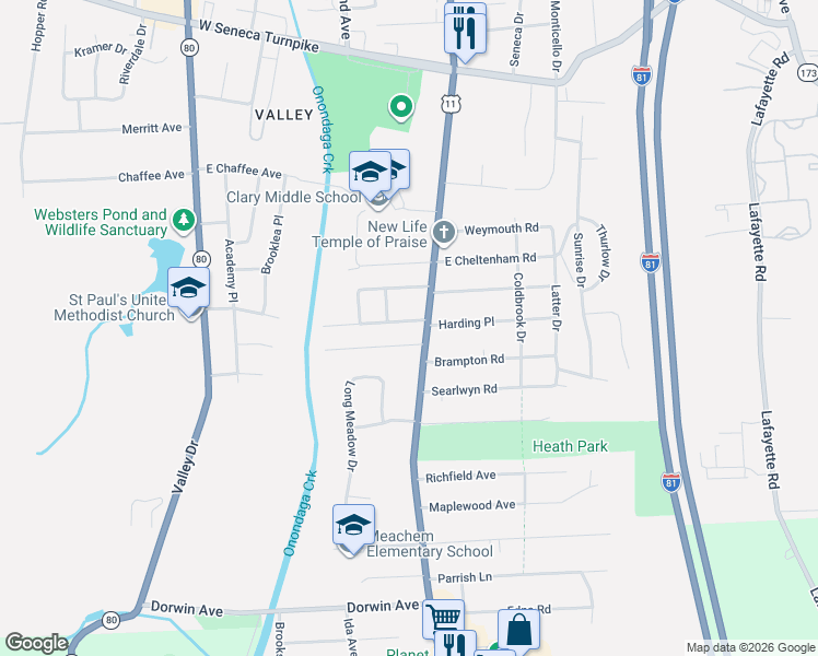 map of restaurants, bars, coffee shops, grocery stores, and more near 5312 South Salina Street in Syracuse