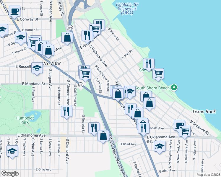 map of restaurants, bars, coffee shops, grocery stores, and more near 2772 South Linebarger Terrace in Milwaukee