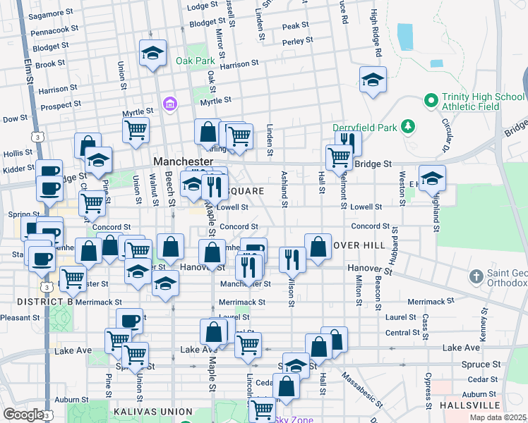 map of restaurants, bars, coffee shops, grocery stores, and more near 10 Malvern Street in Manchester