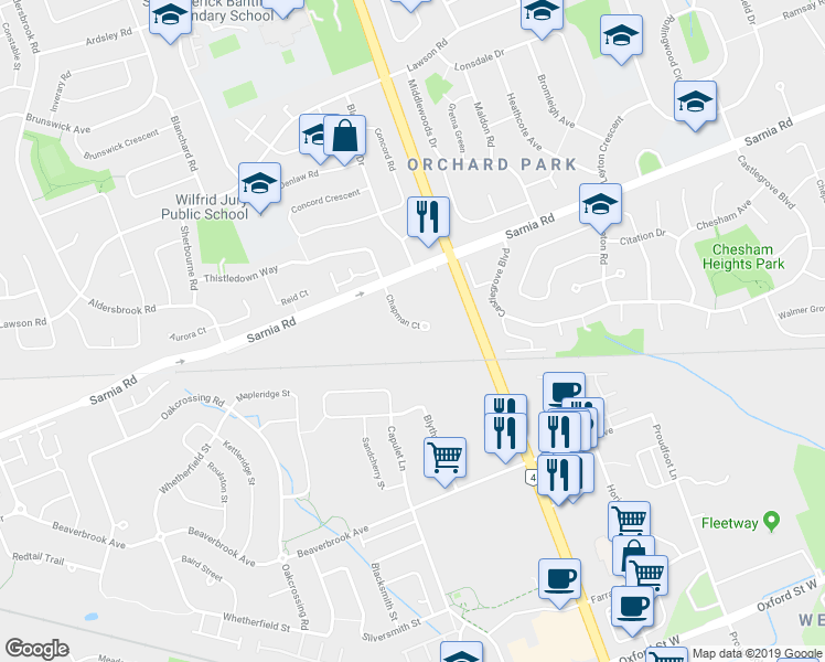 map of restaurants, bars, coffee shops, grocery stores, and more near 50 Chapman Court in London