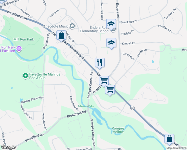 map of restaurants, bars, coffee shops, grocery stores, and more near 4586 Pompey Center Road in Manlius