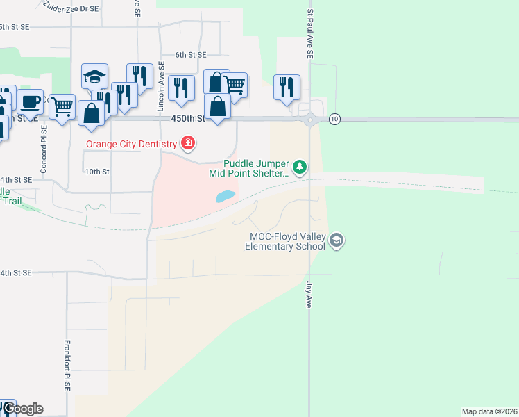 map of restaurants, bars, coffee shops, grocery stores, and more near in Orange City