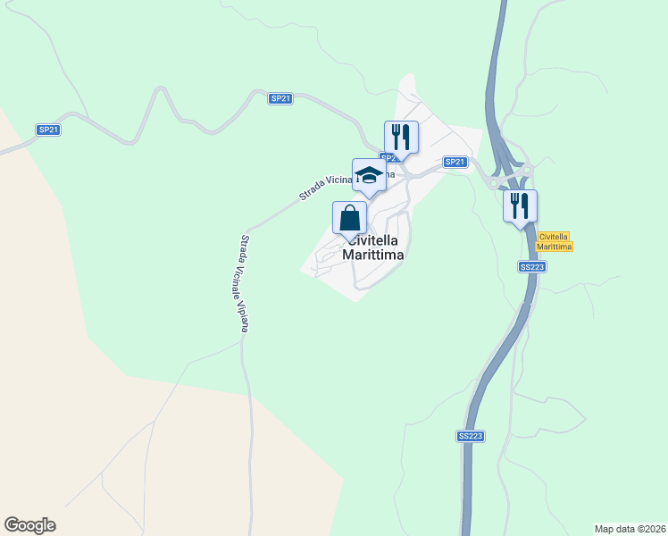 map of restaurants, bars, coffee shops, grocery stores, and more near 24 Via del Gioco in Civitella Marittima