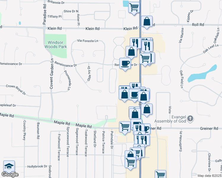map of restaurants, bars, coffee shops, grocery stores, and more near 141 Lord Byron Lane in Williamsville