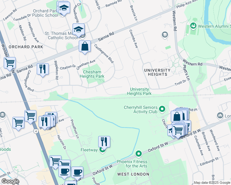 map of restaurants, bars, coffee shops, grocery stores, and more near 139 Walmer Gardens in London