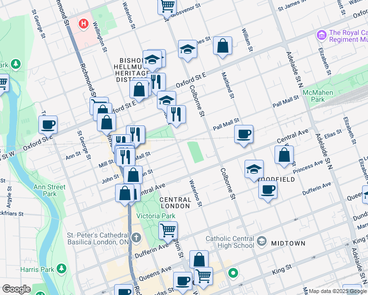 map of restaurants, bars, coffee shops, grocery stores, and more near in London