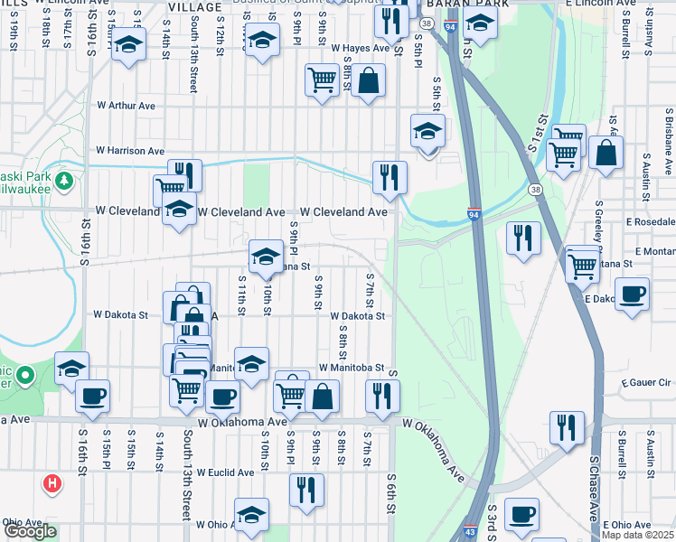 map of restaurants, bars, coffee shops, grocery stores, and more near 2826 South 8th Street in Milwaukee