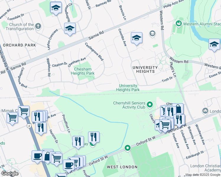 map of restaurants, bars, coffee shops, grocery stores, and more near 103 Walmer Gardens in London