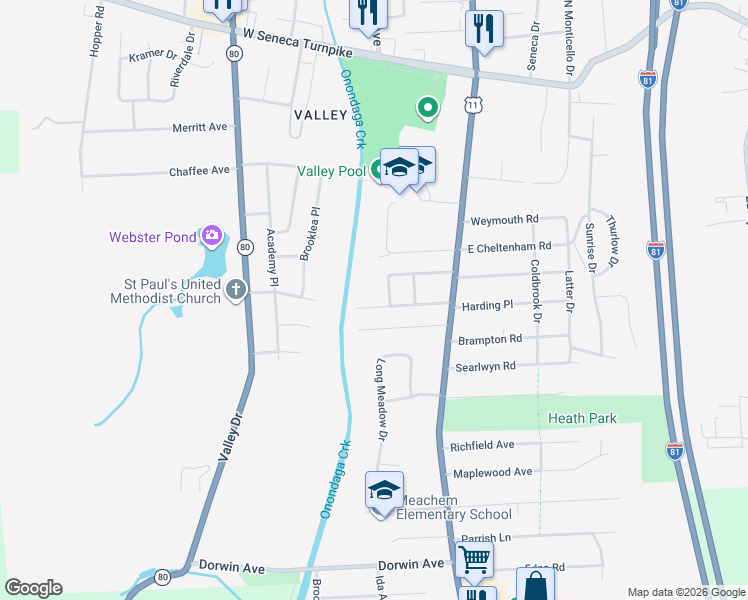 map of restaurants, bars, coffee shops, grocery stores, and more near 190 Fiscoe Avenue in Syracuse