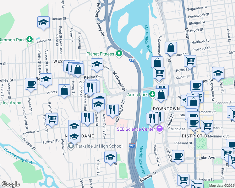map of restaurants, bars, coffee shops, grocery stores, and more near 200 McGregor Street in Manchester