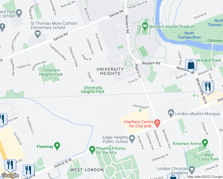 map of restaurants, bars, coffee shops, grocery stores, and more near 268 Coombs Avenue in London