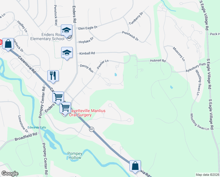 map of restaurants, bars, coffee shops, grocery stores, and more near 124 Turning Leaf Drive in Manlius