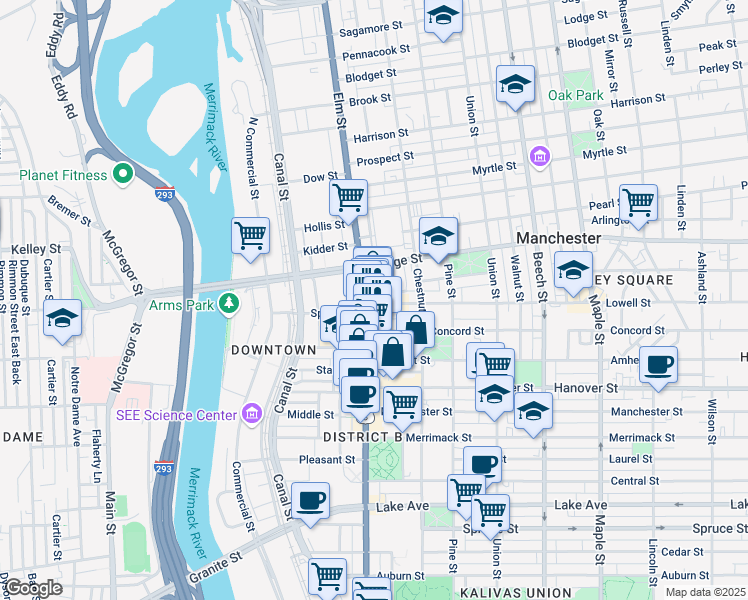 map of restaurants, bars, coffee shops, grocery stores, and more near in Manchester