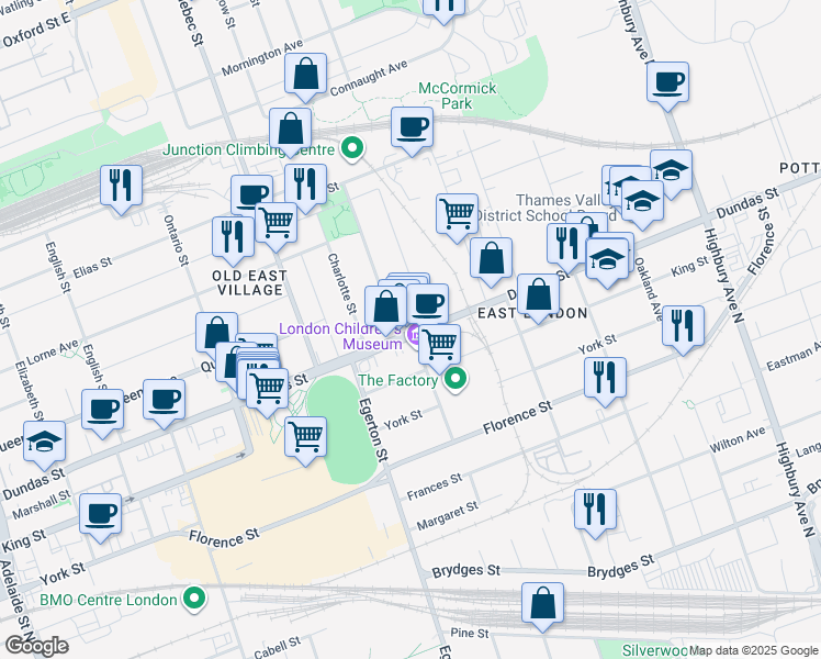 map of restaurants, bars, coffee shops, grocery stores, and more near in London