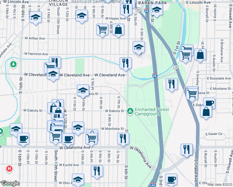 map of restaurants, bars, coffee shops, grocery stores, and more near 2826 South 8th Street in Milwaukee