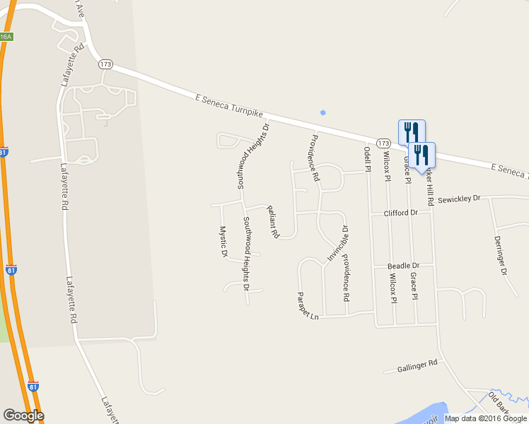 map of restaurants, bars, coffee shops, grocery stores, and more near 4564 Reliant Road in Jamesville