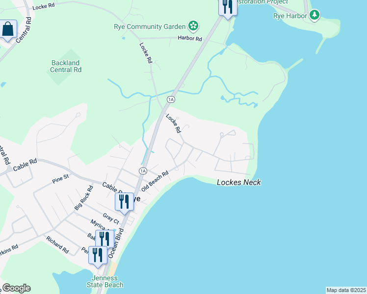 map of restaurants, bars, coffee shops, grocery stores, and more near 59 Foss Circle in Rye