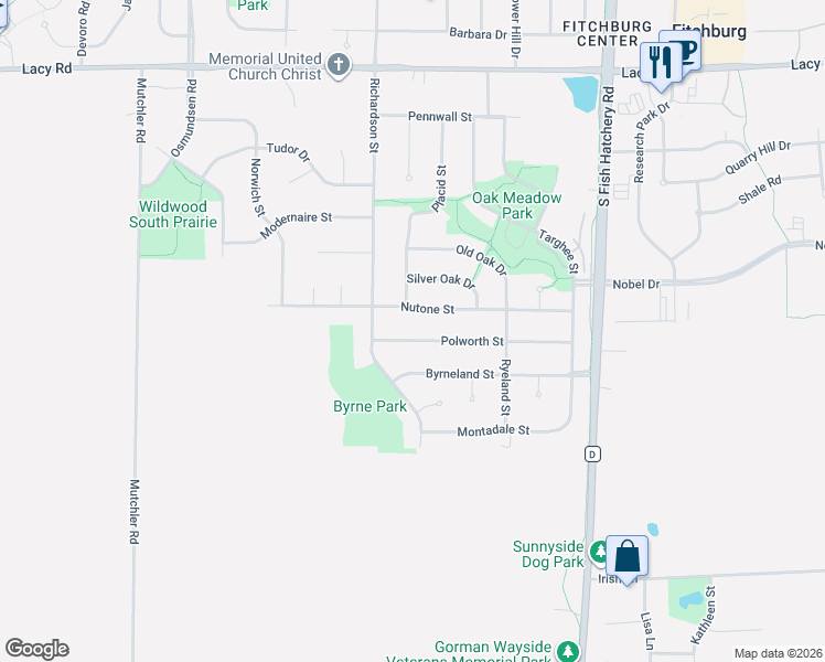 map of restaurants, bars, coffee shops, grocery stores, and more near 5667 Nutone Street in Fitchburg