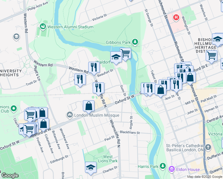 map of restaurants, bars, coffee shops, grocery stores, and more near in London