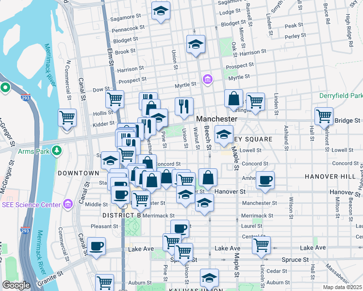 map of restaurants, bars, coffee shops, grocery stores, and more near 47 High Street in Manchester