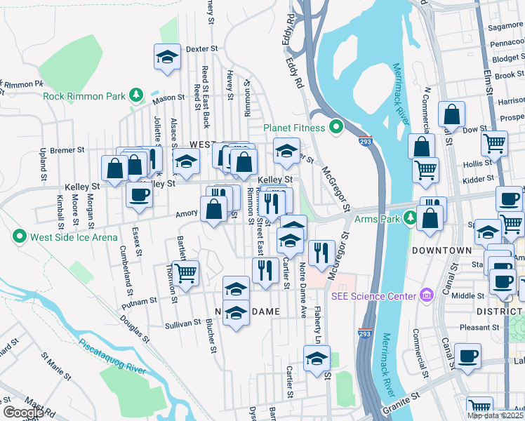 map of restaurants, bars, coffee shops, grocery stores, and more near 478 Dubuque Street in Manchester