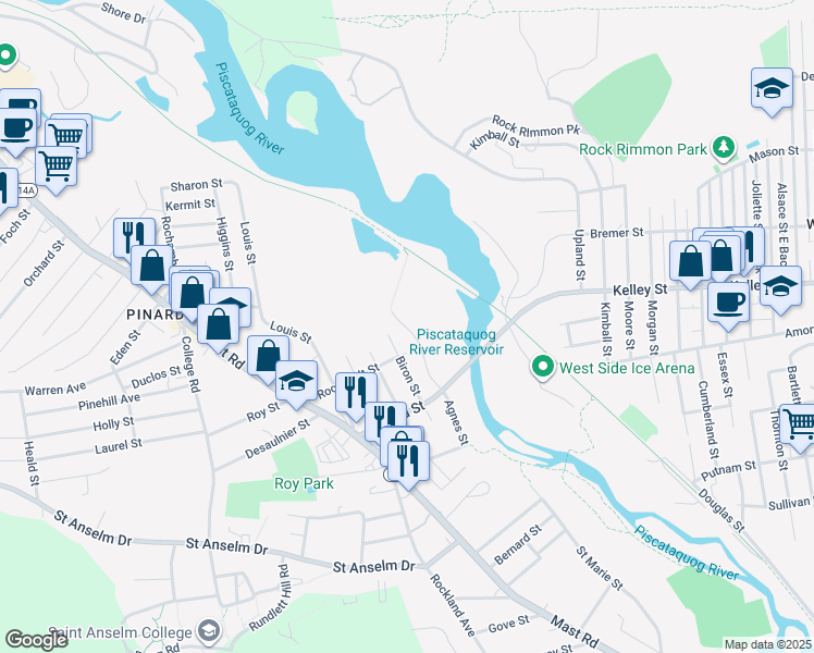 map of restaurants, bars, coffee shops, grocery stores, and more near 193 Agnes Street in Manchester