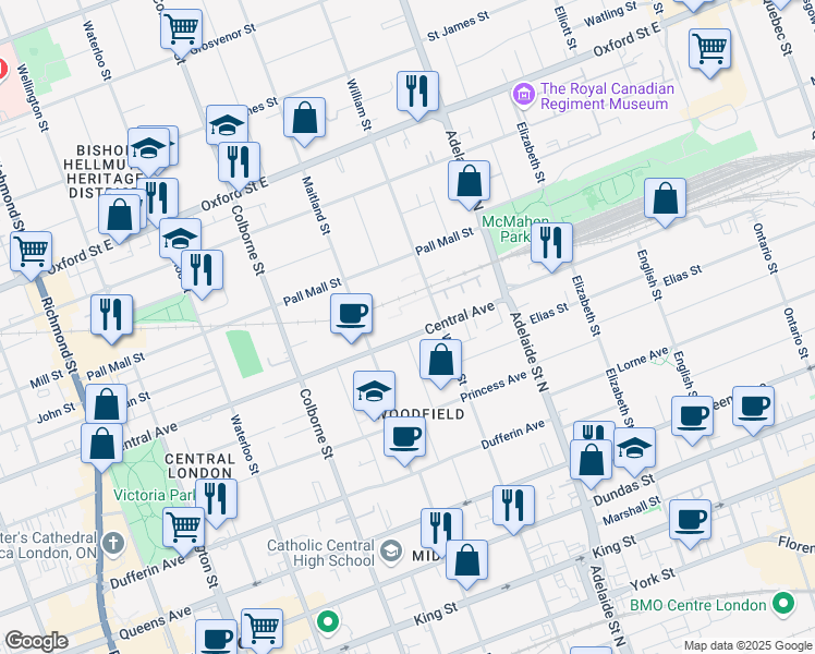 map of restaurants, bars, coffee shops, grocery stores, and more near 508 Central Avenue in London