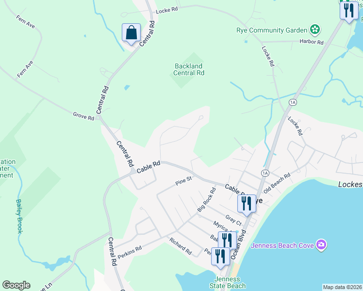 map of restaurants, bars, coffee shops, grocery stores, and more near 41 Fielding Way in Rye