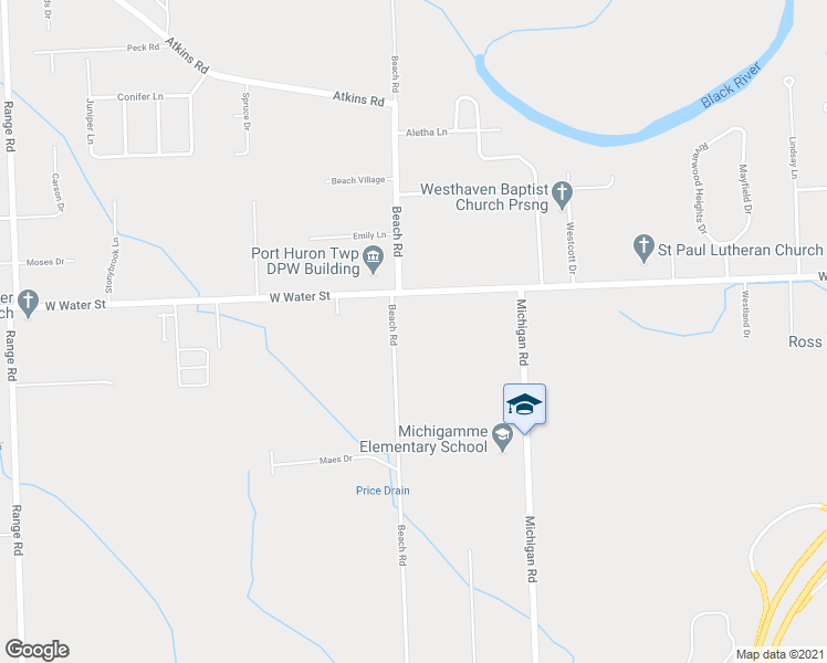 map of restaurants, bars, coffee shops, grocery stores, and more near 2964 Beach Road in Port Huron