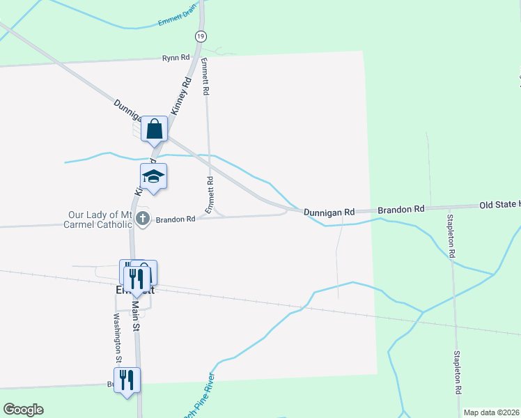 map of restaurants, bars, coffee shops, grocery stores, and more near 10676 Brandon Road in Emmett