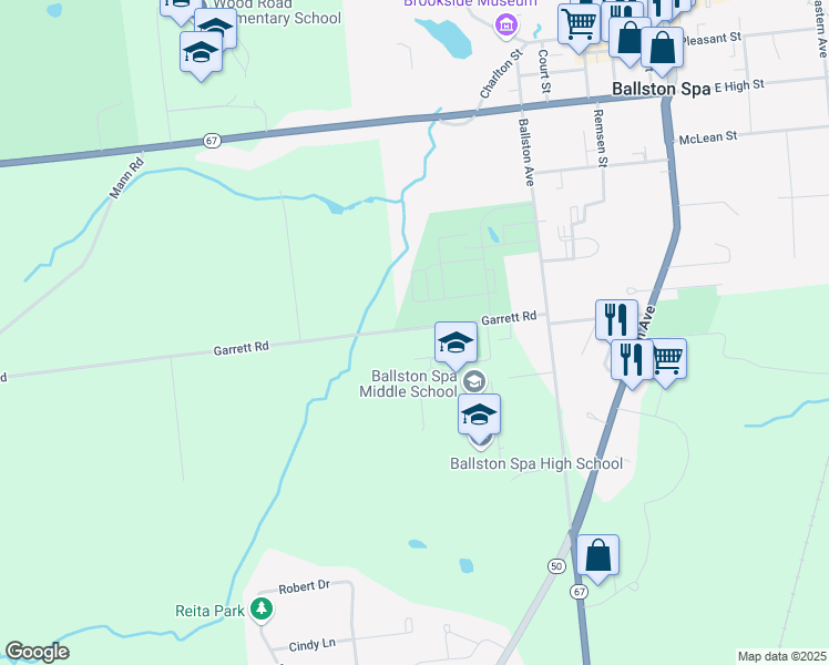 map of restaurants, bars, coffee shops, grocery stores, and more near 487 Garrett Road in Ballston Spa