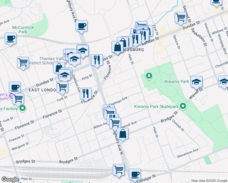 map of restaurants, bars, coffee shops, grocery stores, and more near 19 Doulton Street in London