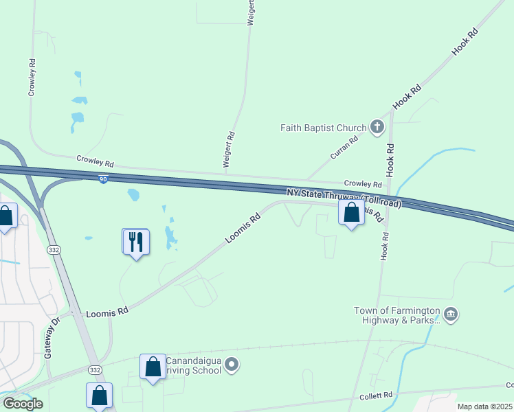 map of restaurants, bars, coffee shops, grocery stores, and more near 6012 Loomis Road in Farmington