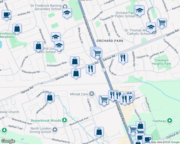 map of restaurants, bars, coffee shops, grocery stores, and more near 9 Chapman Court in London