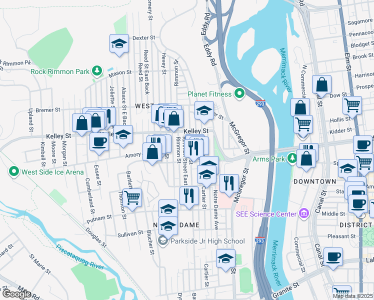 map of restaurants, bars, coffee shops, grocery stores, and more near 478 Dubuque Street in Manchester