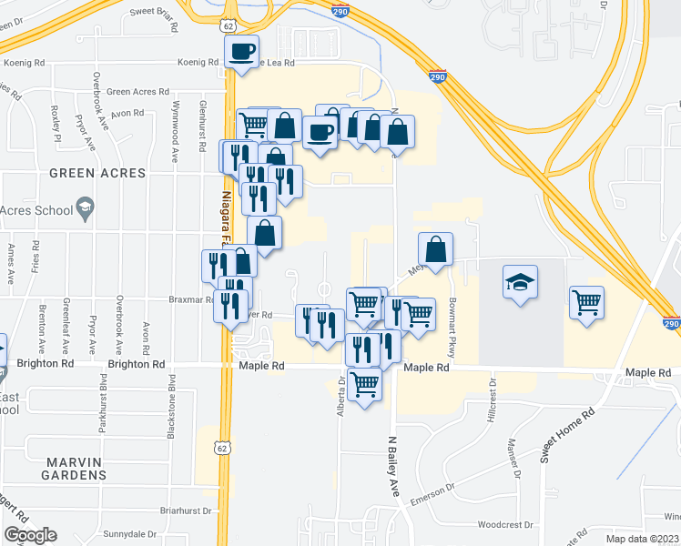 map of restaurants, bars, coffee shops, grocery stores, and more near Unnamed Road in Snyder