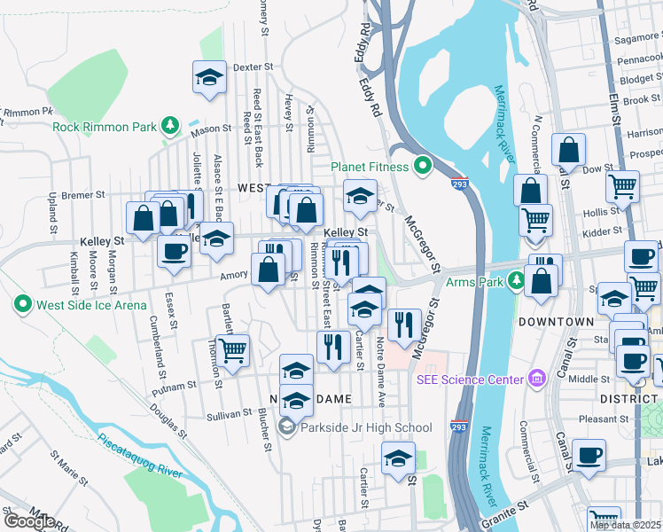 map of restaurants, bars, coffee shops, grocery stores, and more near 478 Dubuque Street in Manchester