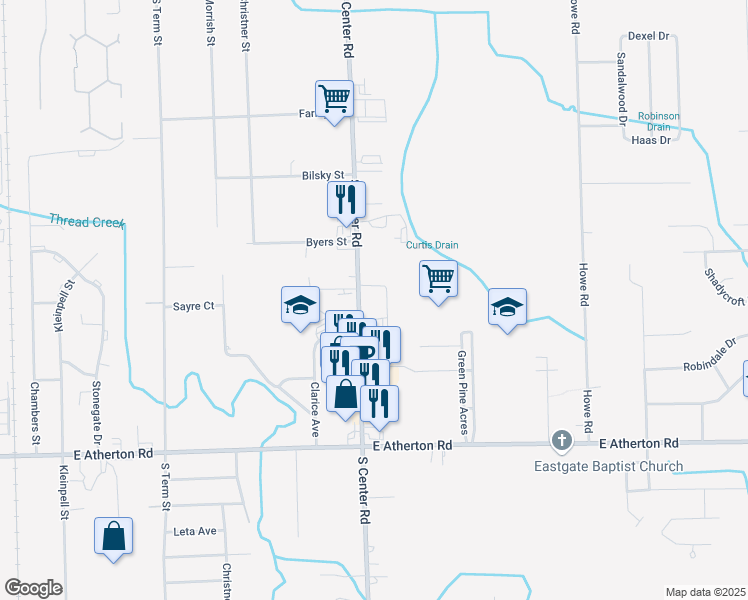 map of restaurants, bars, coffee shops, grocery stores, and more near 2315 South Center Road in Burton