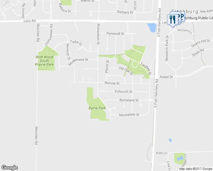 map of restaurants, bars, coffee shops, grocery stores, and more near 5667 Nutone Street in Fitchburg