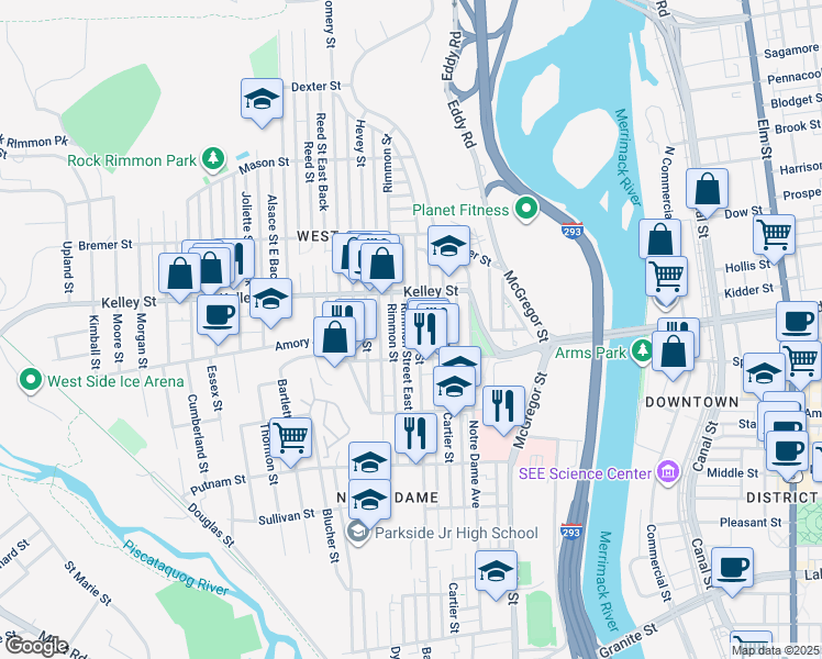 map of restaurants, bars, coffee shops, grocery stores, and more near 478 Dubuque Street in Manchester