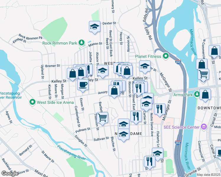 map of restaurants, bars, coffee shops, grocery stores, and more near 546 Montgomery Street in Manchester