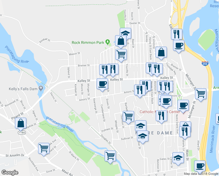 map of restaurants, bars, coffee shops, grocery stores, and more near 69 Laval Street in Manchester