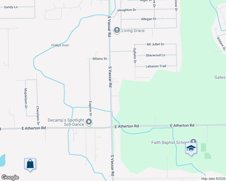 map of restaurants, bars, coffee shops, grocery stores, and more near 2385 South Vassar Road in Davison
