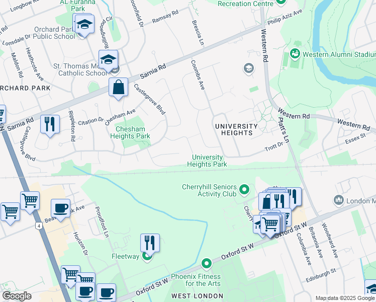 map of restaurants, bars, coffee shops, grocery stores, and more near 55 Walmer Gardens in London
