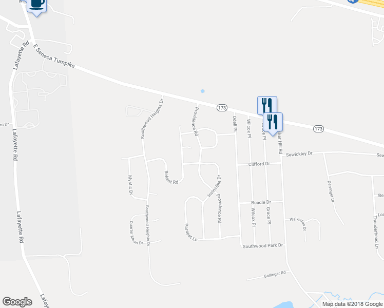 map of restaurants, bars, coffee shops, grocery stores, and more near 5812 Nobleton Circle in Jamesville