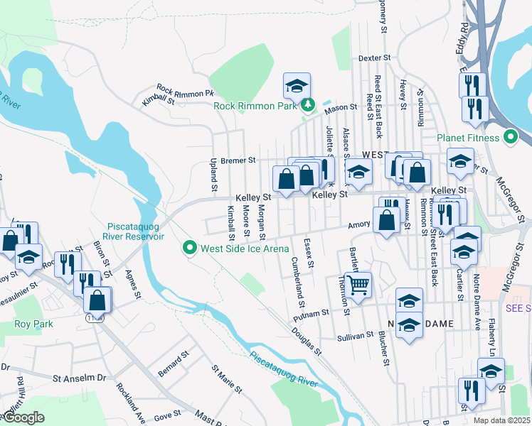 map of restaurants, bars, coffee shops, grocery stores, and more near 75 Morgan Street in Manchester