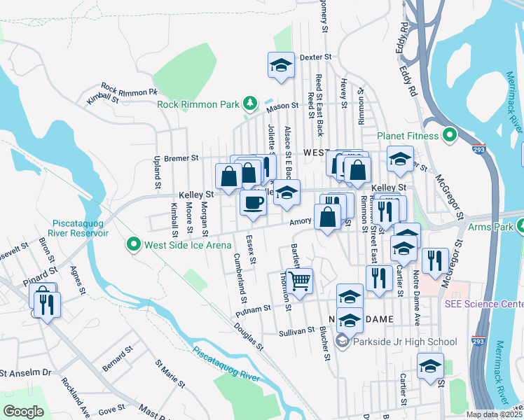 map of restaurants, bars, coffee shops, grocery stores, and more near 69 Laval Street in Manchester