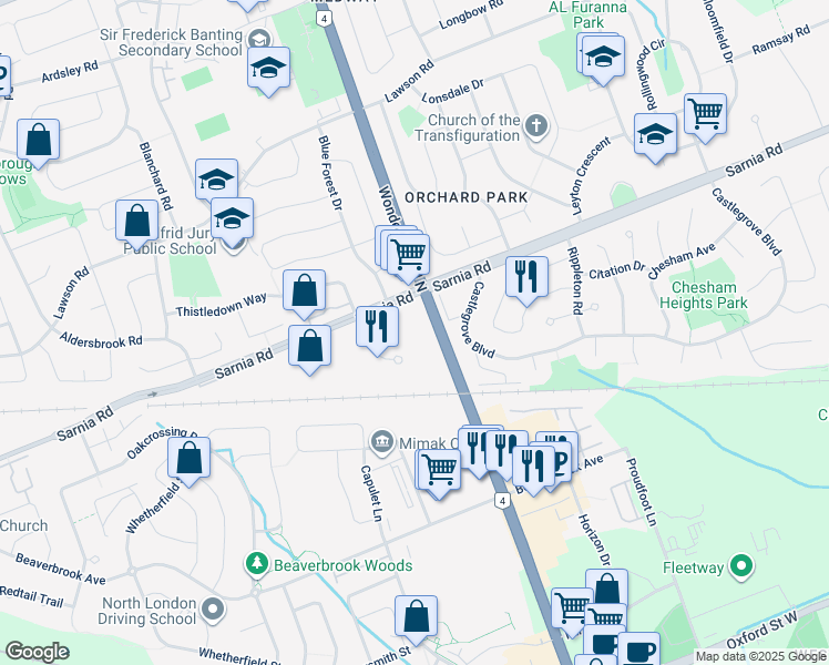 map of restaurants, bars, coffee shops, grocery stores, and more near 30 Chapman Court in London