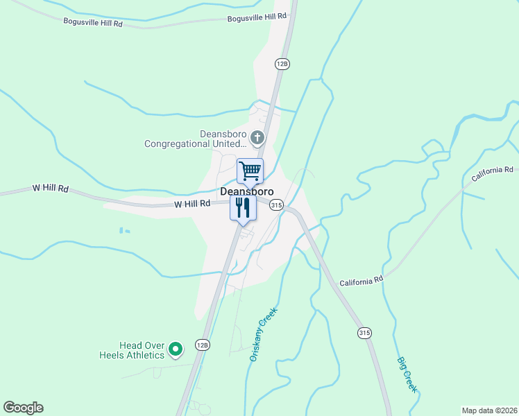 map of restaurants, bars, coffee shops, grocery stores, and more near 2717 Highway 315 in Deansboro